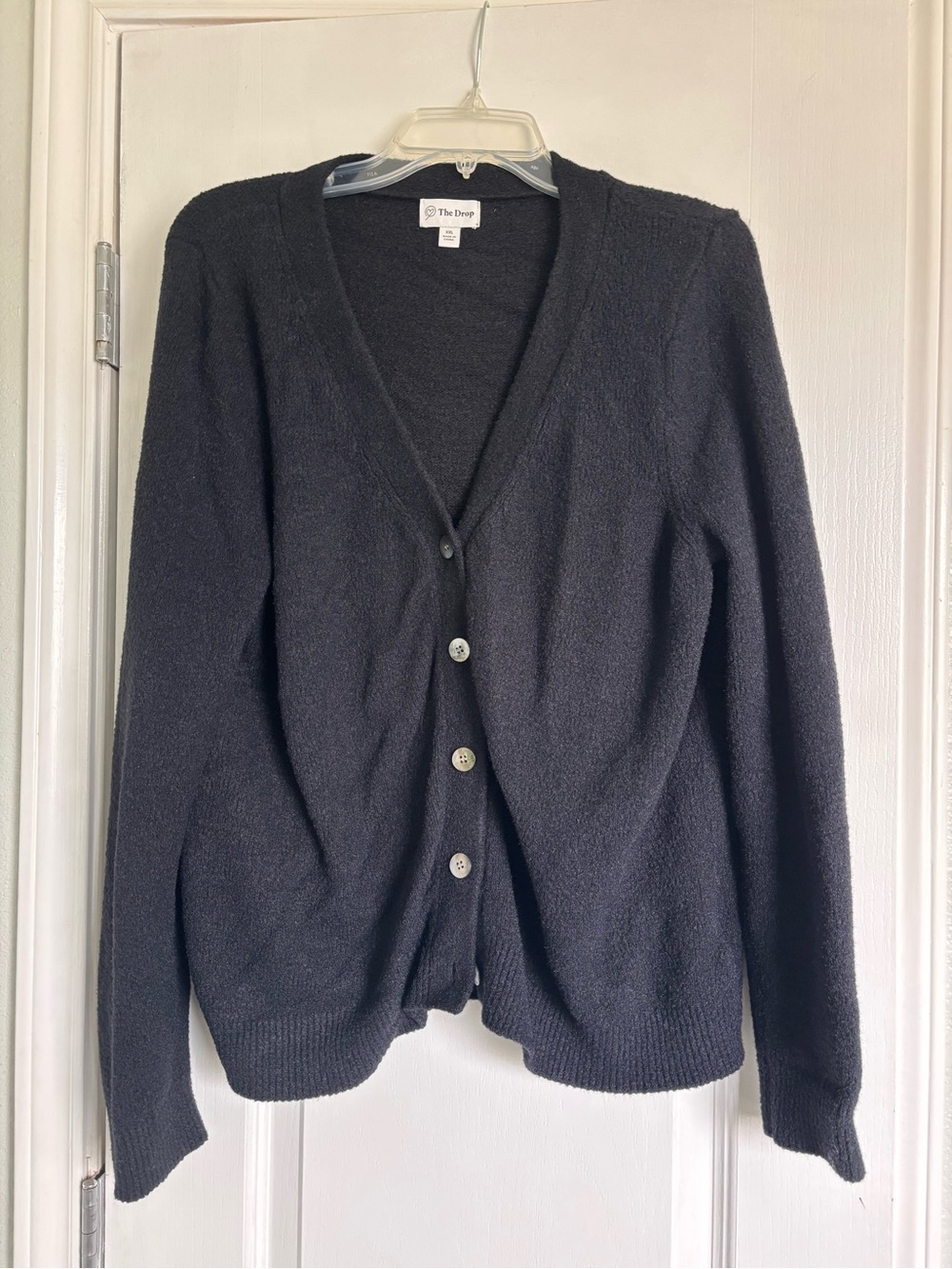 The Drop Women's Black V-Neck Button Cardigan Sweater